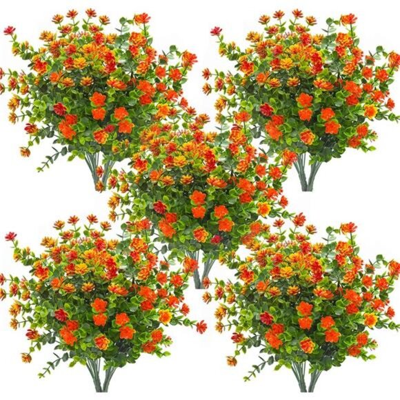 10 Bundles Artificial Fake Flowers, Faux Outdoor Plastic Plants UV Resistant - Picture 1 of 8